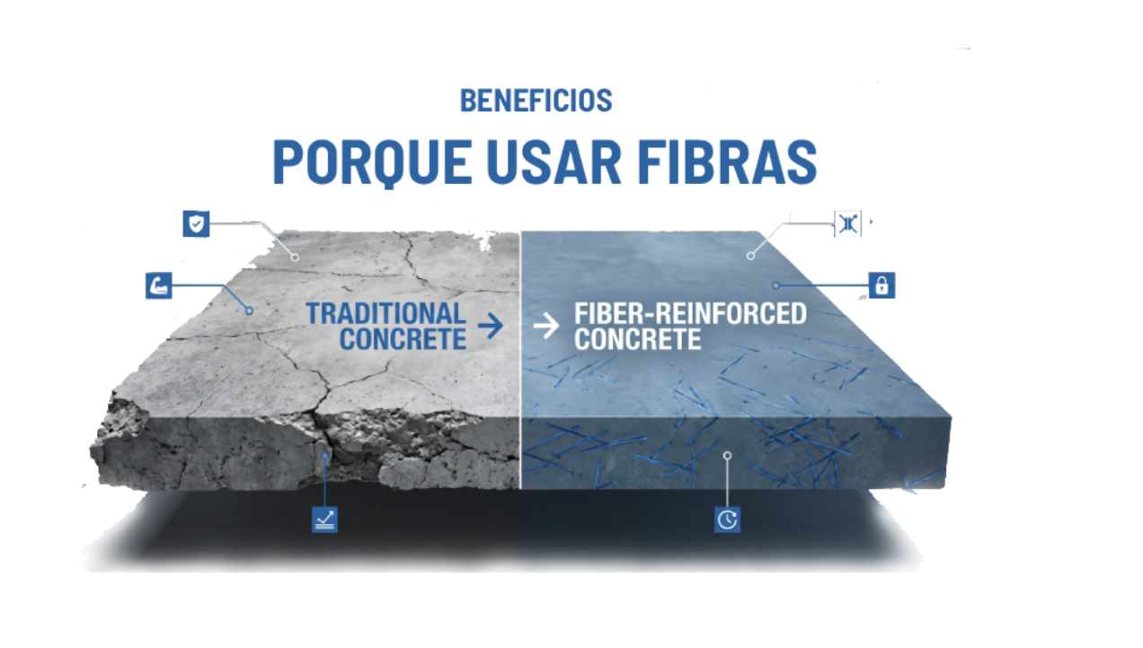 Comparación visual entre concreto tradicional y concreto reforzado con fibras